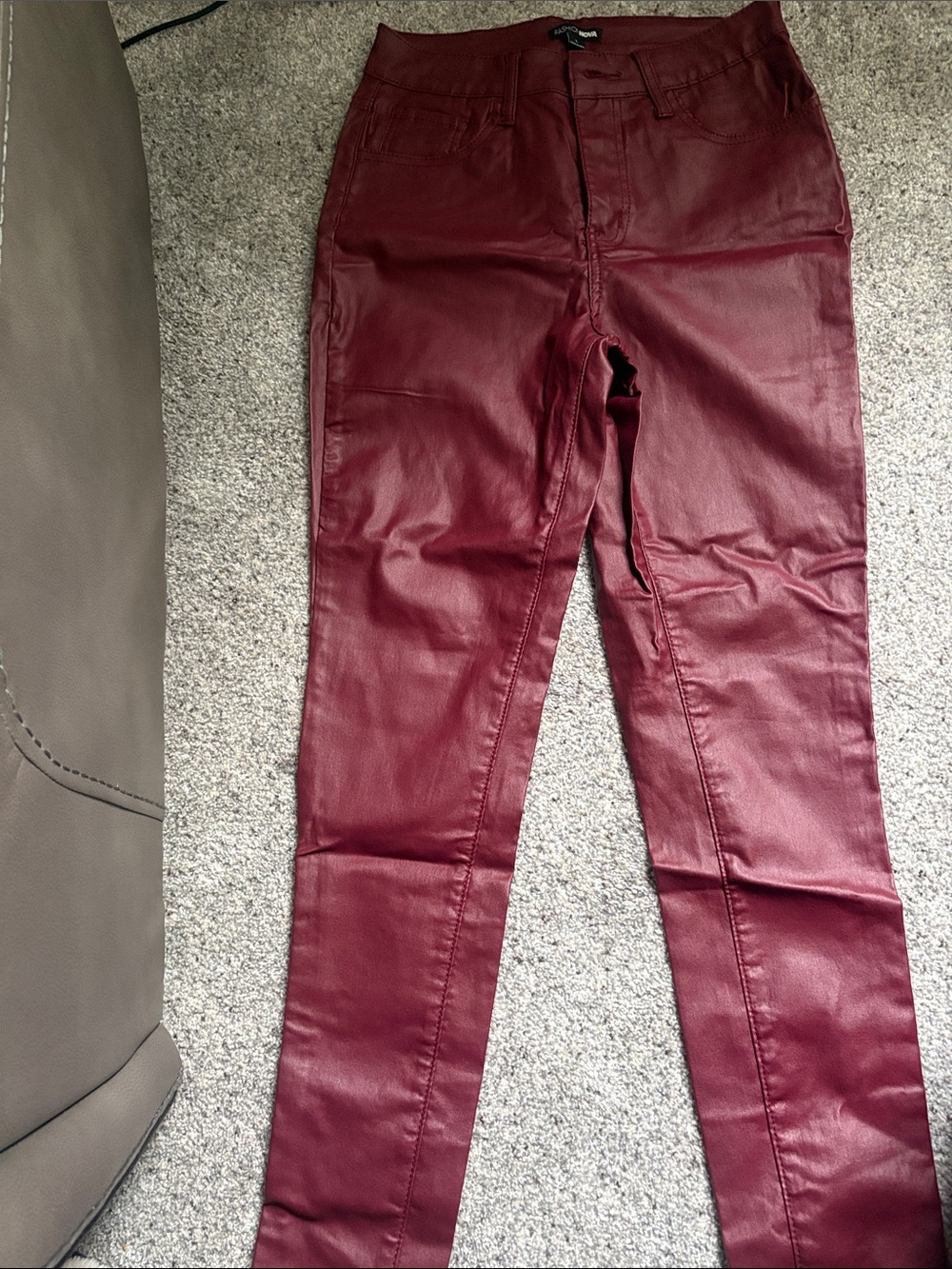 High-Rise Burgundy Faux Leather Skinny Jeans - Women